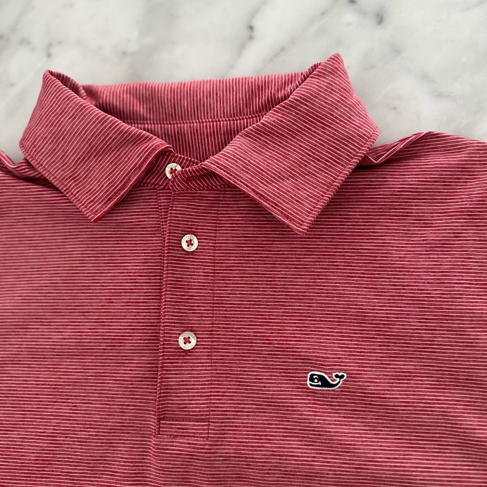 Boys Vineyard Vines Red Striped Polo Boys XL EUC